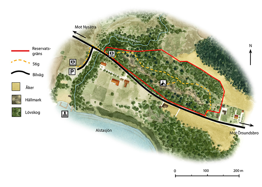 Illustrerad karta över naturreservat.