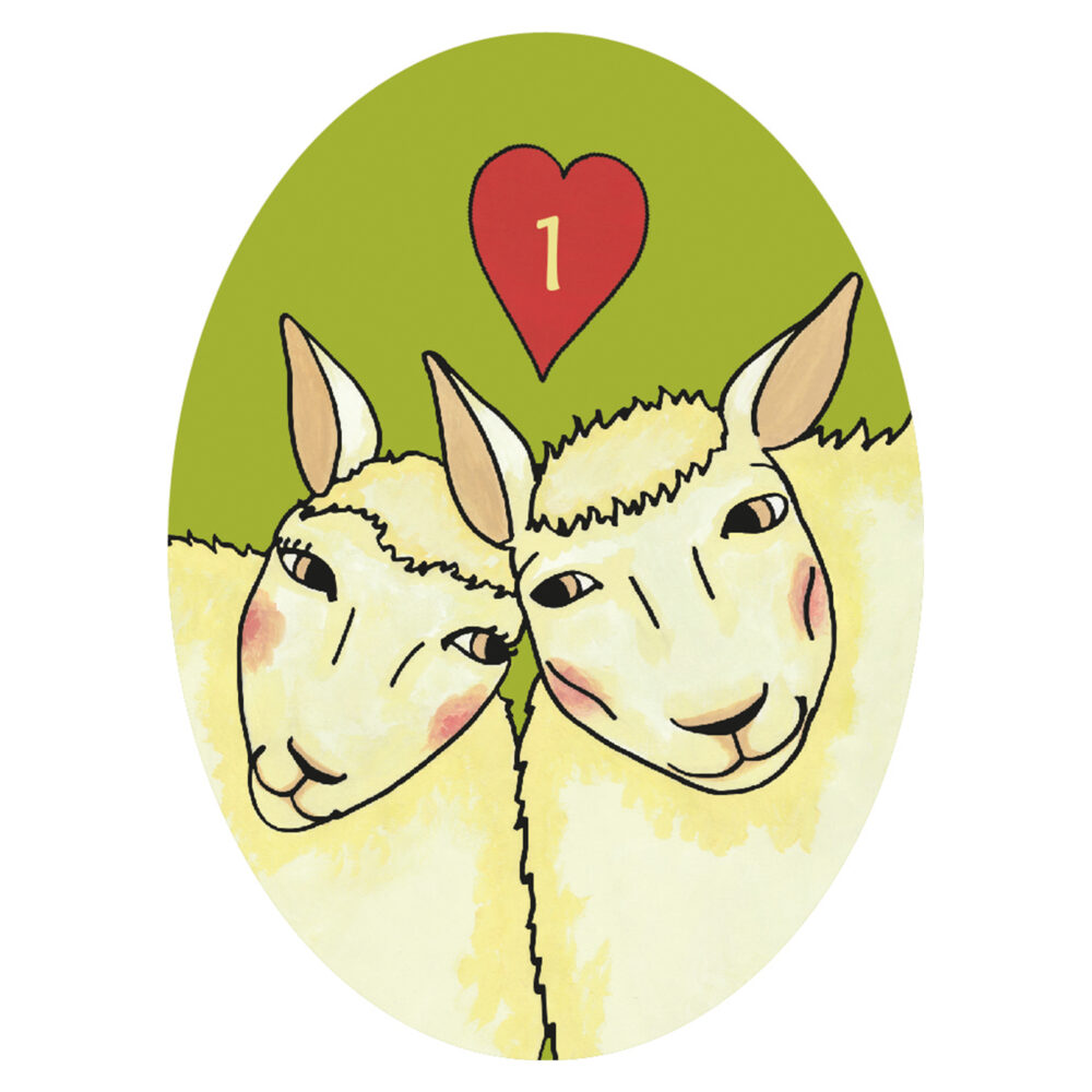 Målning i färg av 2 förälskade får.
