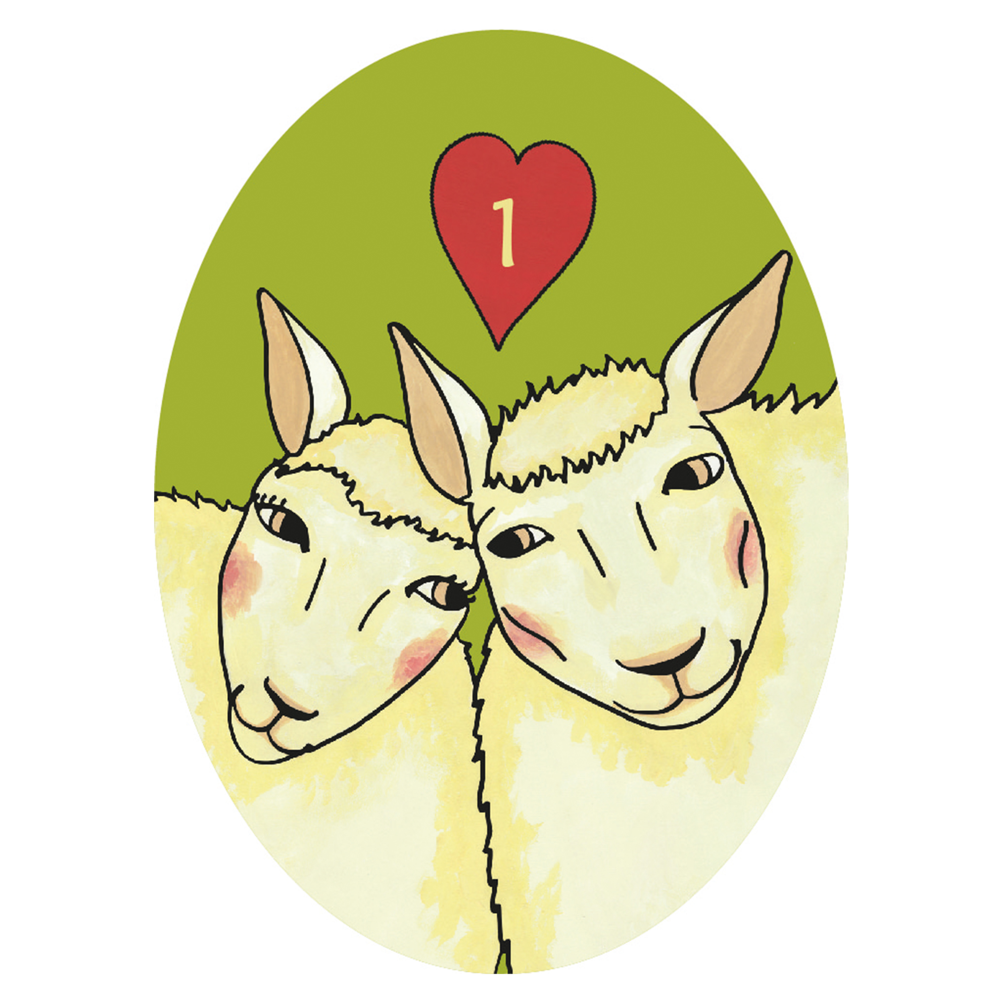 Målning i färg av 2 förälskade får.