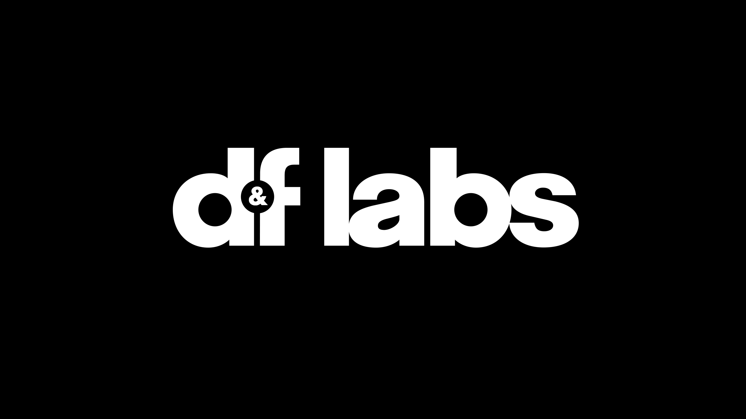 Den färdiga logotypen för DnF Labs i inverterad version.