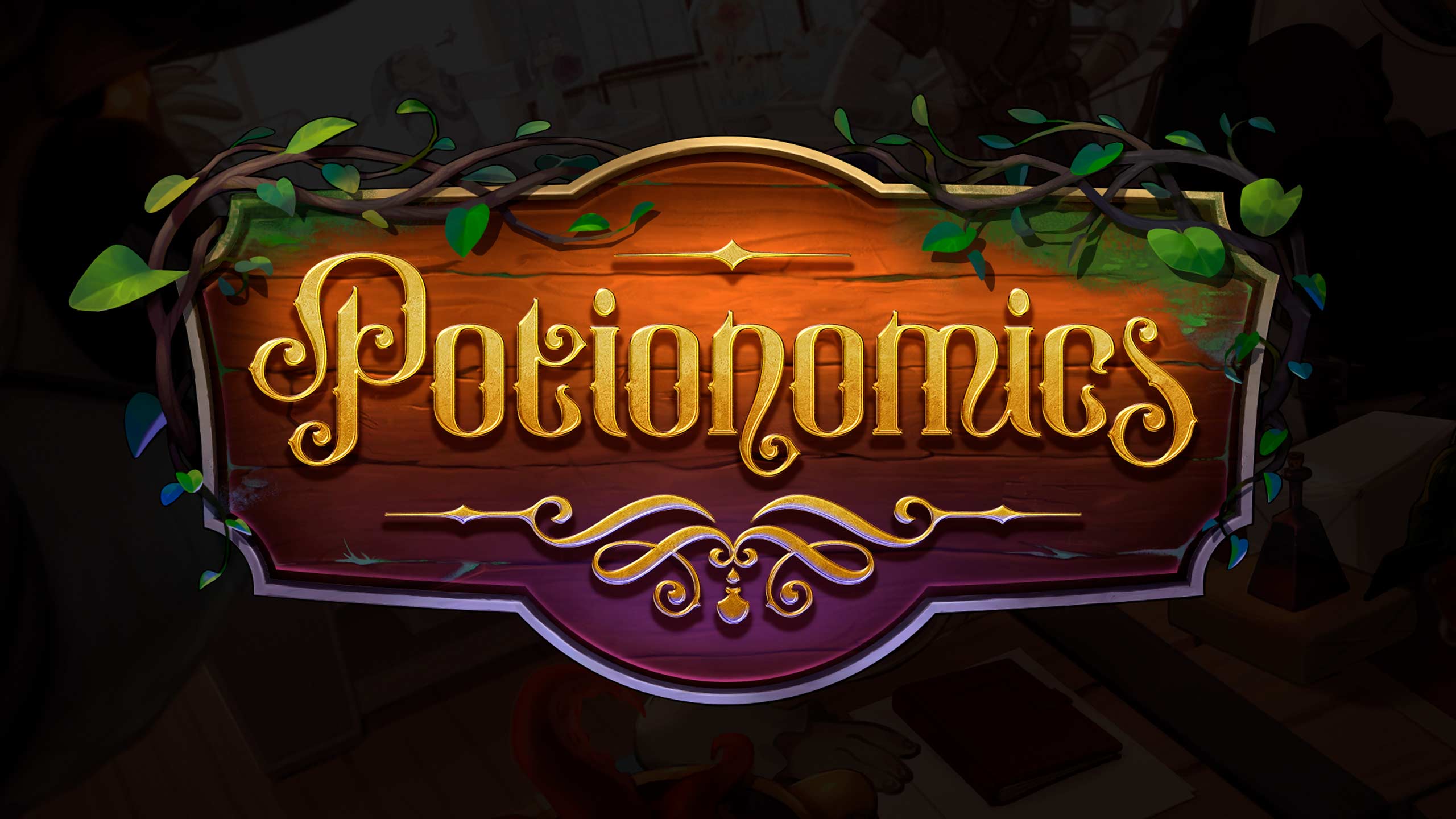 Den färdigdesignade logotypen för dataspelet Potionomics