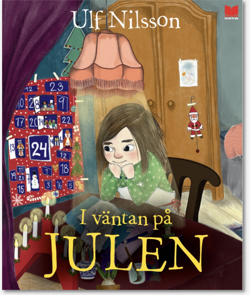 omslagsbild till barnboken i väntan på julen, Ulf Nilsson, advent, adventskalender, barnrum, flickor, 