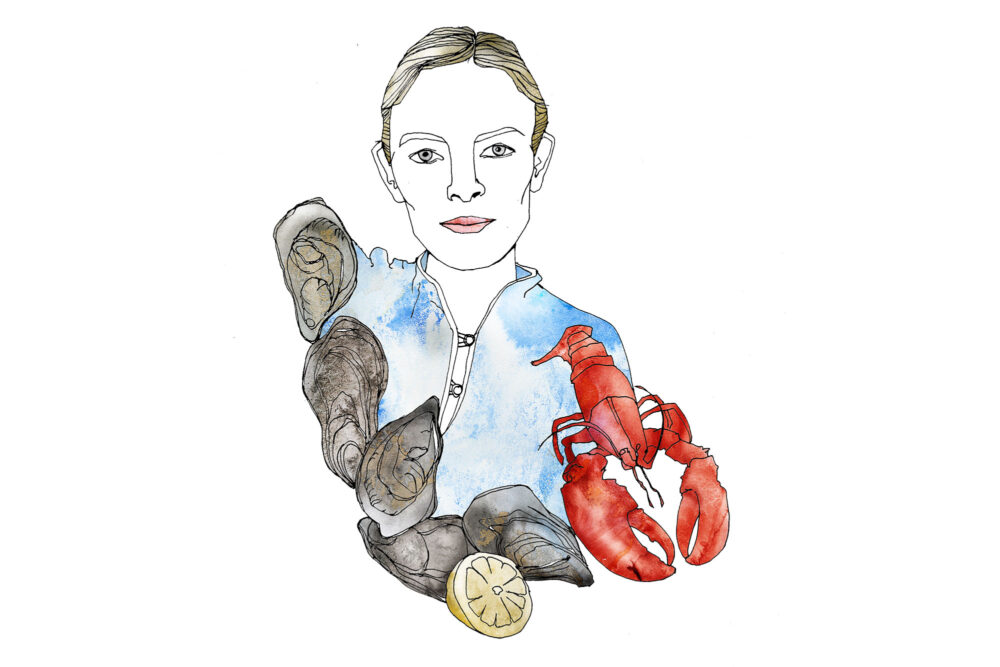 Porträtt av kvinna med skaldjur