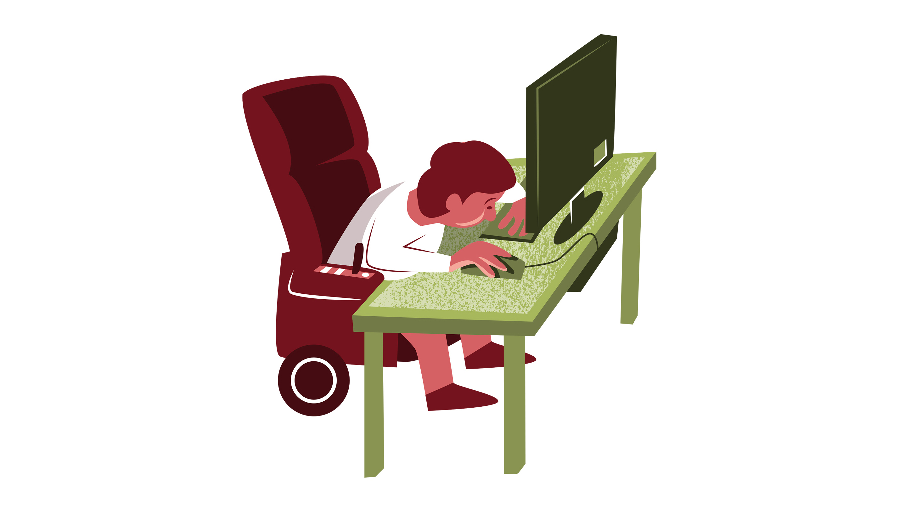 Vektorillustration av person i rullstol som använder en dator.