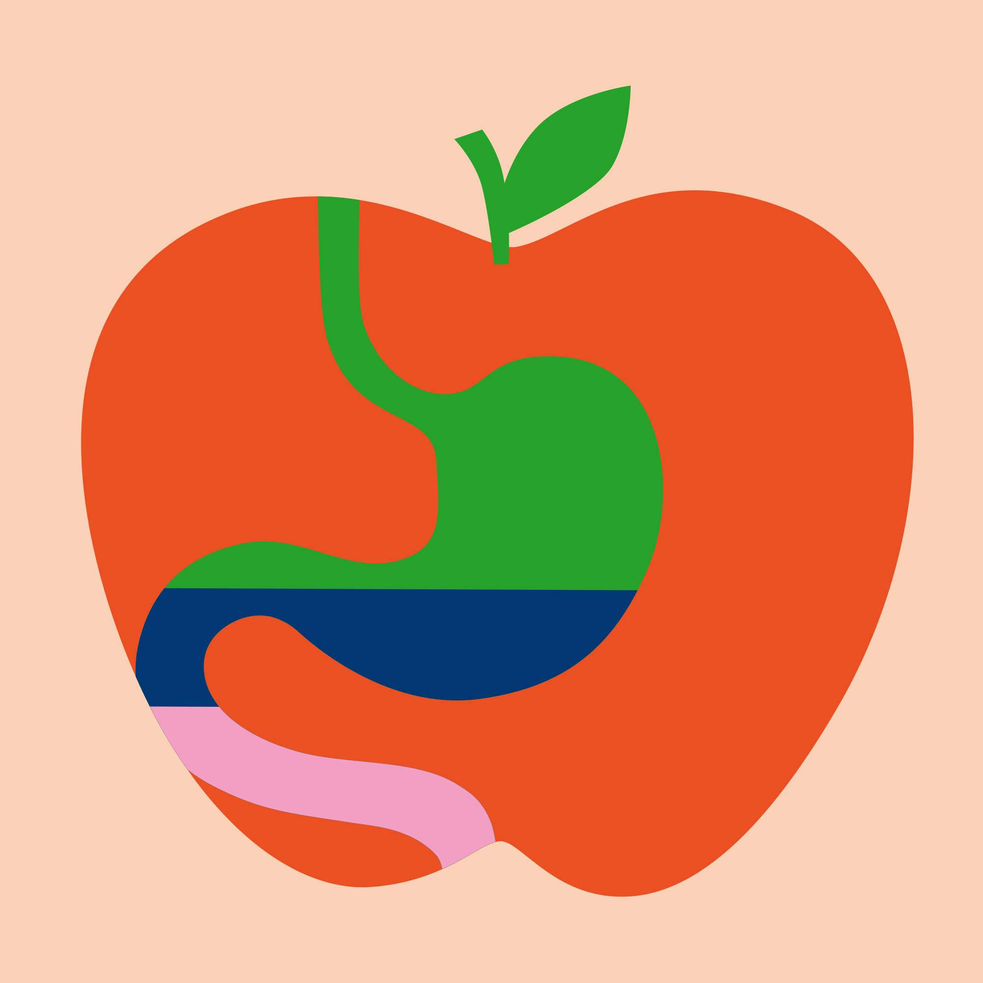 Ett äpple med en symbolisk magsäck för att illustrera hälsa 