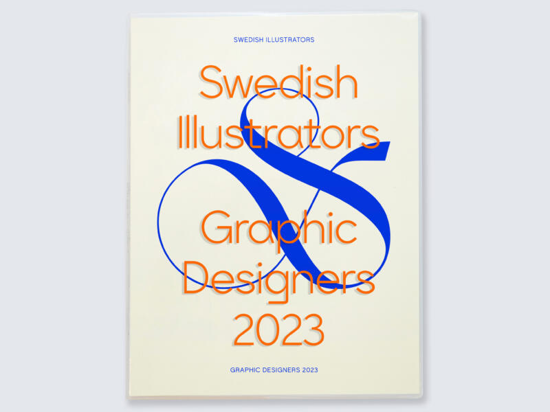 Omslag till katalogen SWedish Illustrators & Graphic Designers i orange och blått