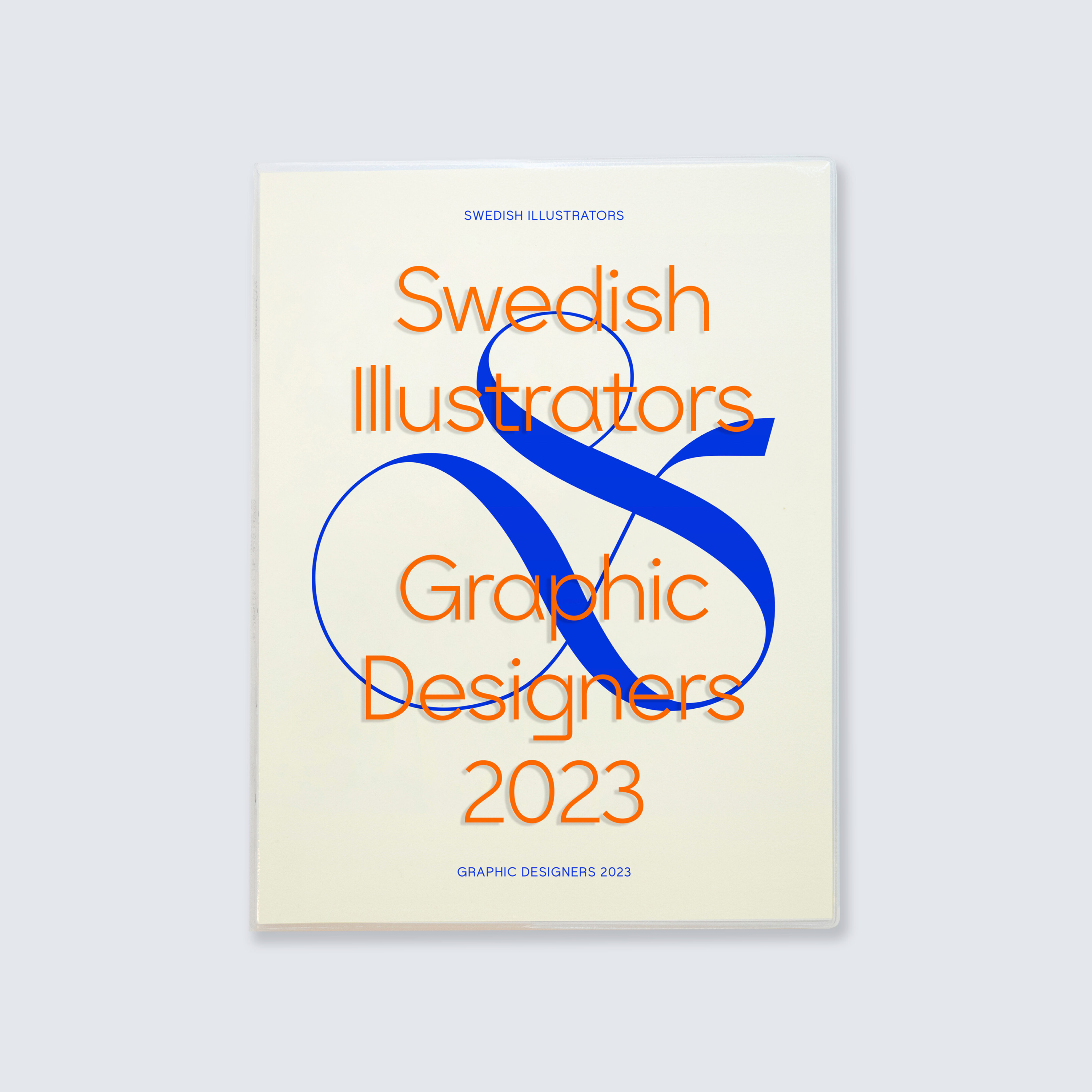Omslag till katalogen SWedish Illustrators & Graphic Designers i orange och blått