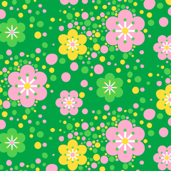 Retroinspirerat blomster mönster i grönt, rosa och gult