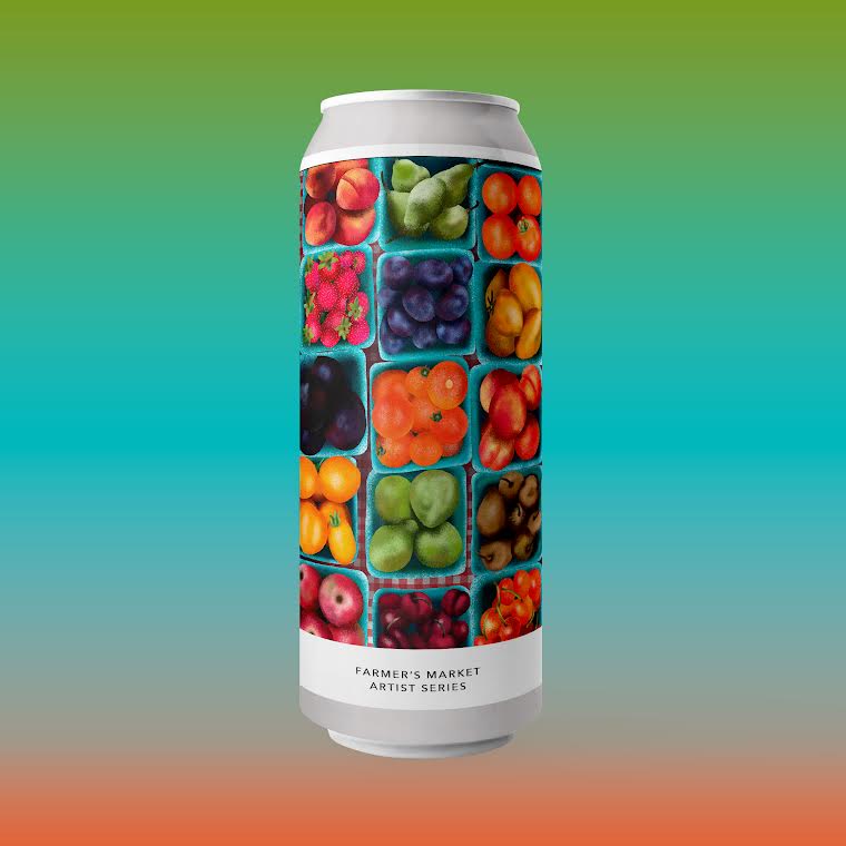 Beer Can Label Design for Evil Twin Brewery NYC of Farmer's Market Fruits with Colorful Background by Jordan McDowell