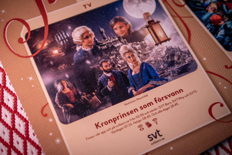 Närbild på omslaget på julkalendern 2022. Kronprinsen som försvann.