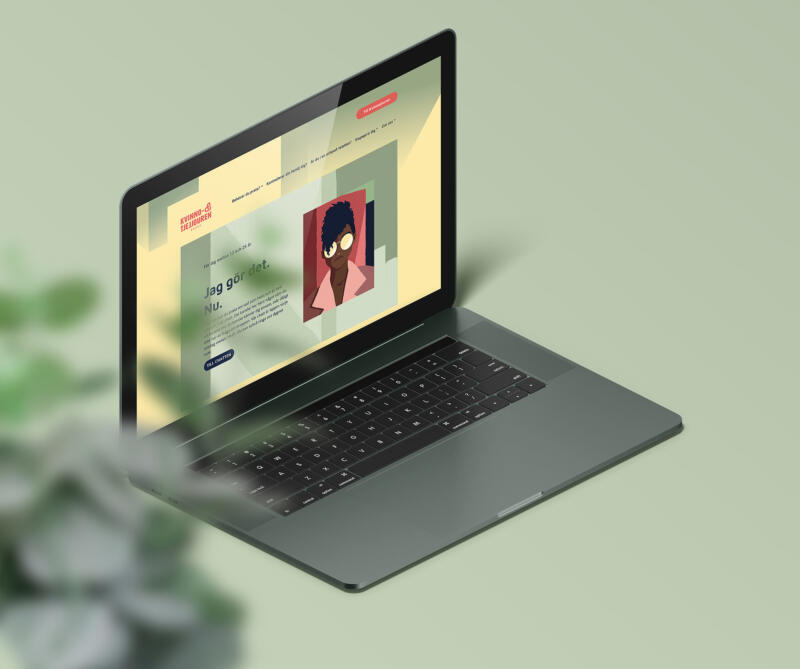 Mockup av en laptop som visar en illustration på hemsidan