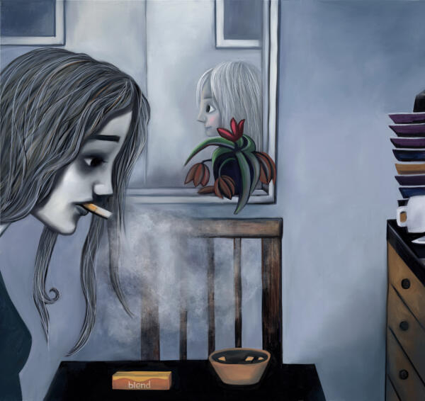 Illustration av lilla Sandras lilla mamma, inspirerad av Sandra, 12 år av Charta 77.  Digital målning av Hedvig Wisselgren.