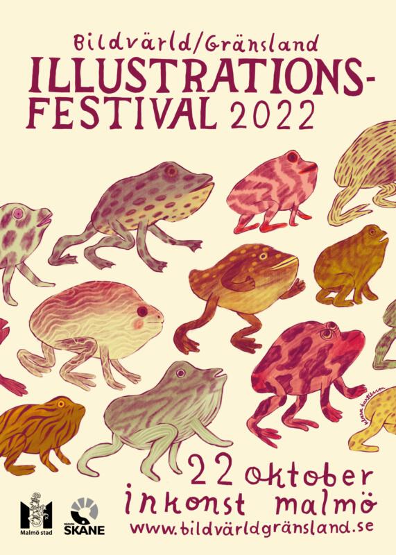 Affisch med grodor till illustrationsfestival i Malmö