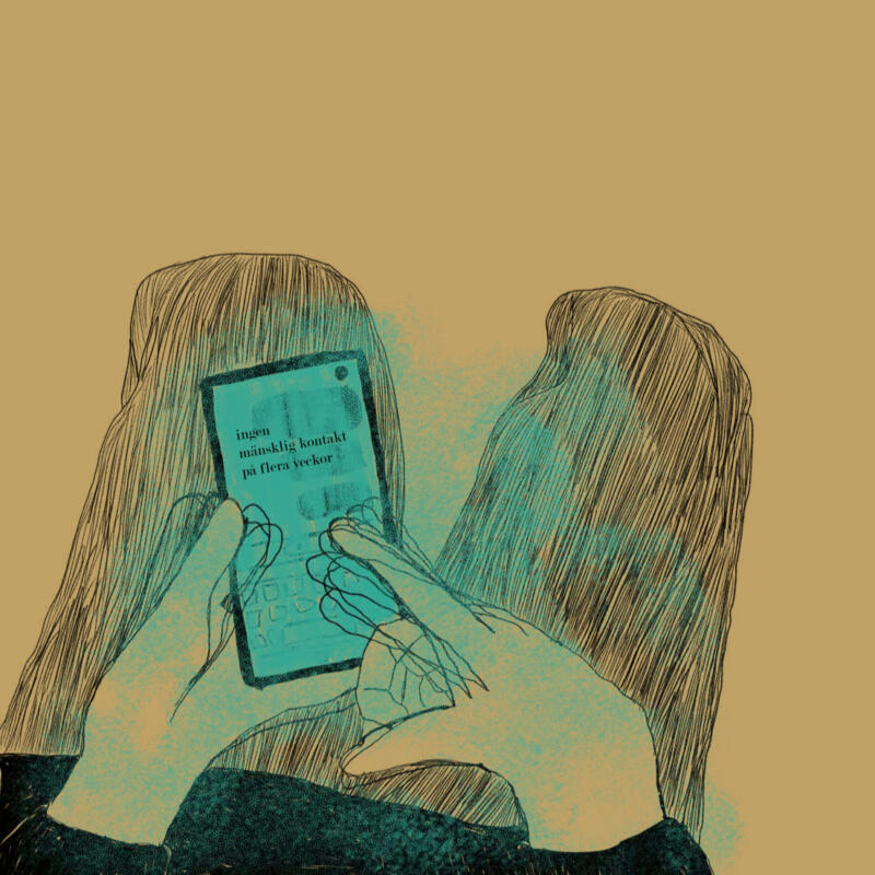 Digital illustration av en person som skriver på en mobiltelefon 