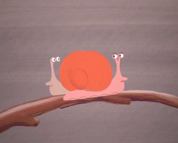 Animation of two romantic snails.