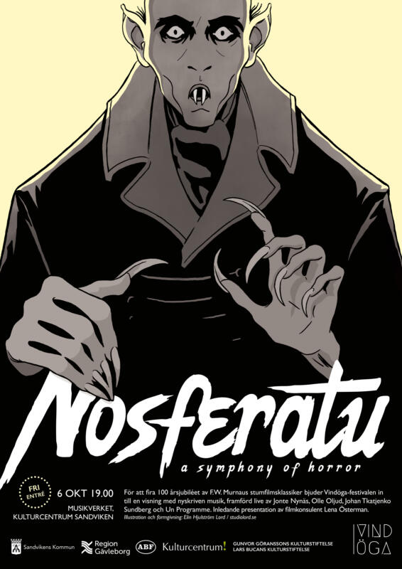 Affisch till stumfilmskonsert med F. W. Murnaus Nosferatu vid hundraårsjubileumet 2022.