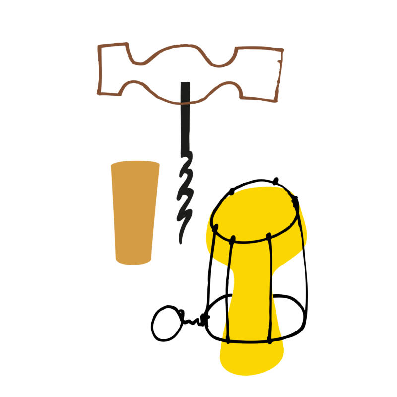 Illustration av korkskruv och kork.