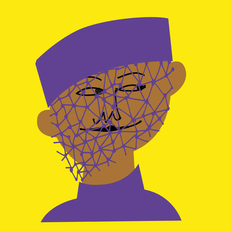 Illustration av kvinna med lila hatt.