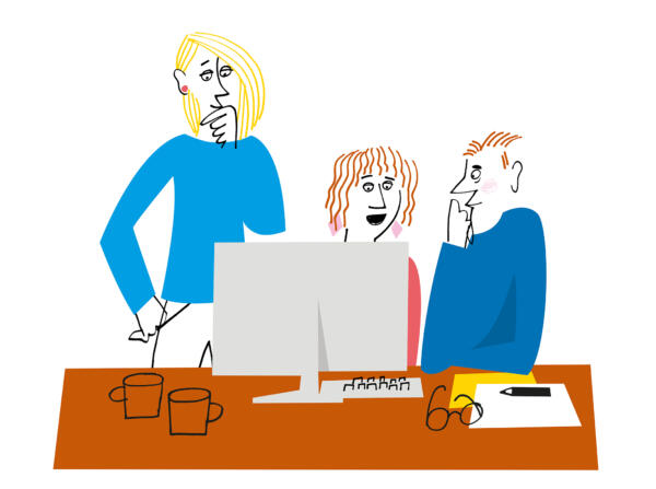 Arbetsplats människor i samarbete vid dator