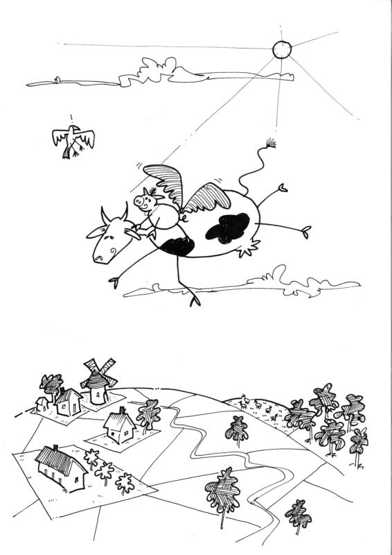 Muupeden och Lilla grisen flyger över landskapet