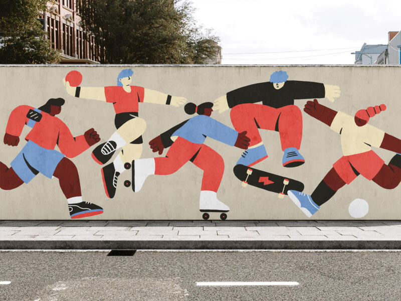 väggmålning av olika urbana sporter