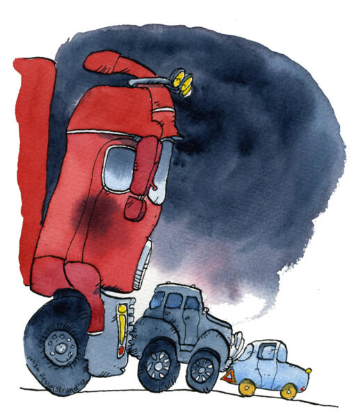 Trångt på vägen när lastbilen stressar.