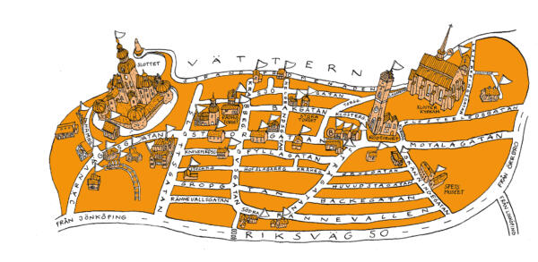 Handgjord karta för att vägleda besökare till utställare i Vadstena innerstad. Under rundans 18 år har jag haft äran att göra en karta.