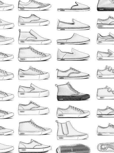 Technical product illustrations of sneakers