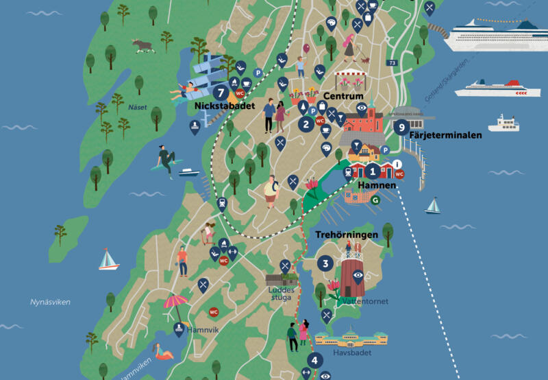 Illustrerad karta över Nynäshamn
