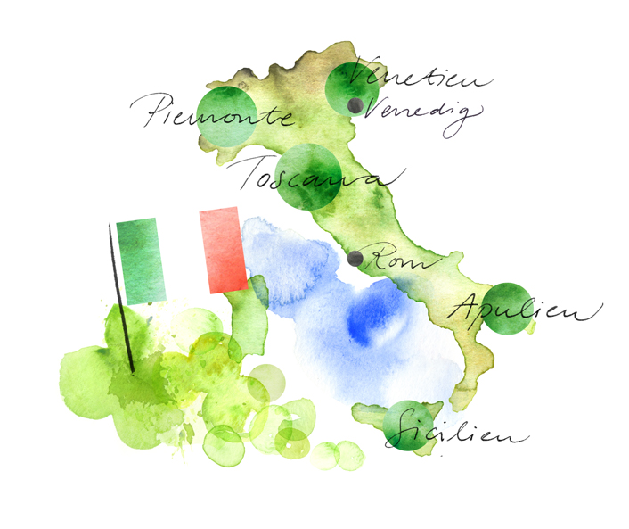 Karta med vinregioner i Italien