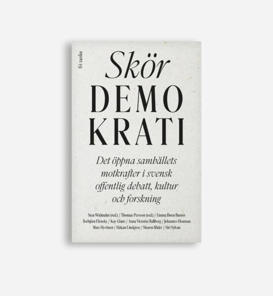 Omslag till boken Skör demokrati, en antologi utgiven på Fri Tanke. 