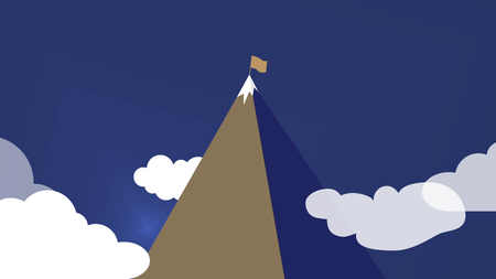 Animation av moln och soluppgång på en bergstopp med en flagga som vajar för vinden