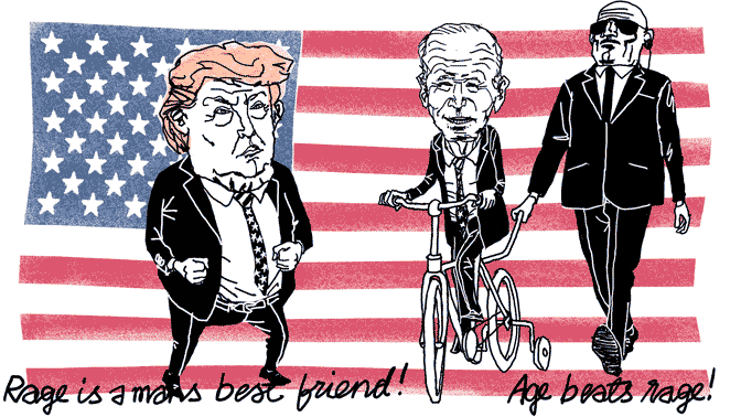 Politisk teckning som skojar om två politiker