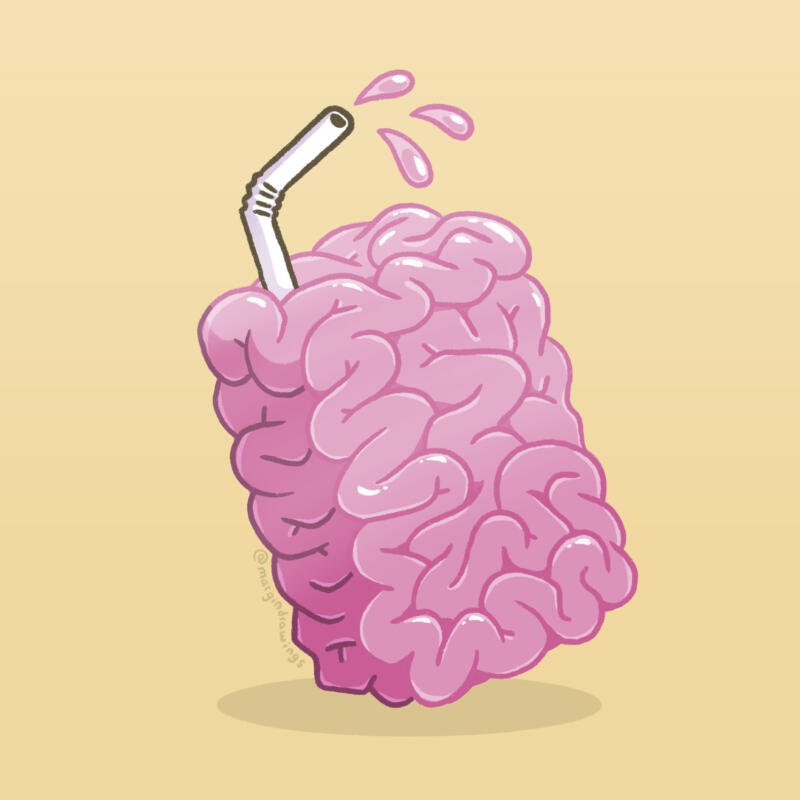 An illustration of a brain as a juice box