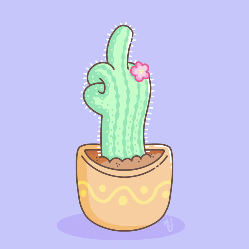Illustrated image of a cacti plant giving the finger.