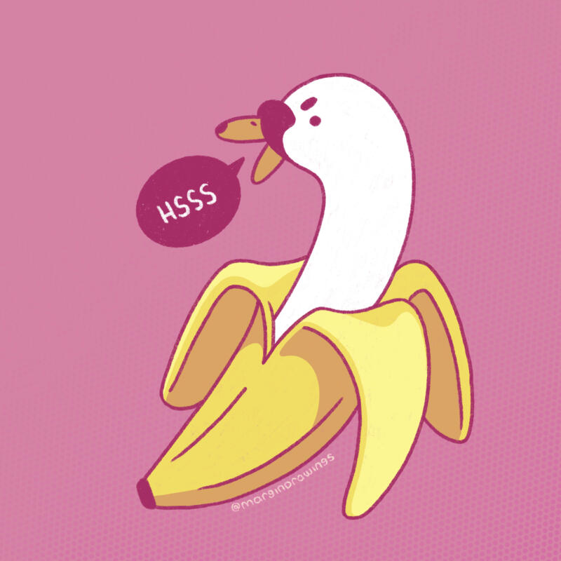 Illustration of an angry swanana; a combination of a swan and a banana