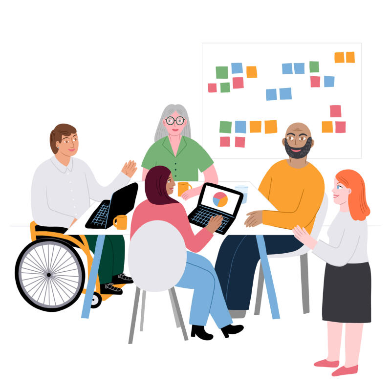 Illustration av människor på möte work-shop kontor