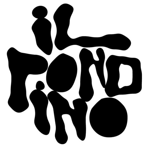 pizza logotyp il pondino, svart text mot vit boten, smältande bokstäver