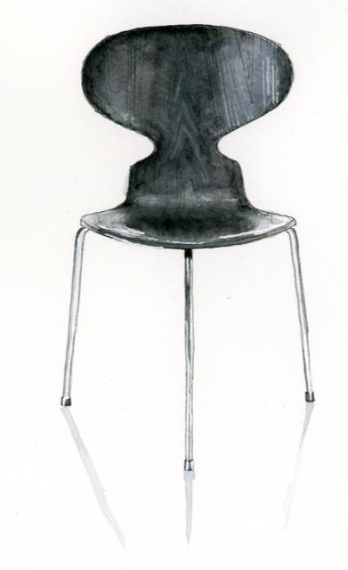 Akvarellillustration av stolen "Myran designad av Arne Jacobsen
