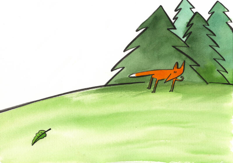 watercolors, simple, easy, fox, animals funny, beginner reader, lättläst, roliga, orange, green, forest, skogen