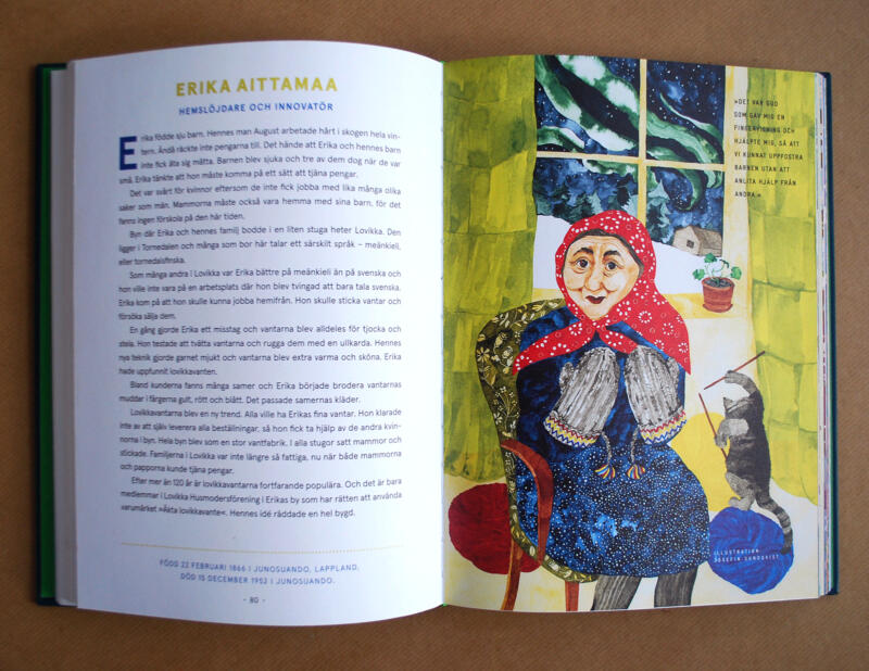 Fotografi ur boken Svenska hjältinnor där porträttet av Erika Aittamaa syns.