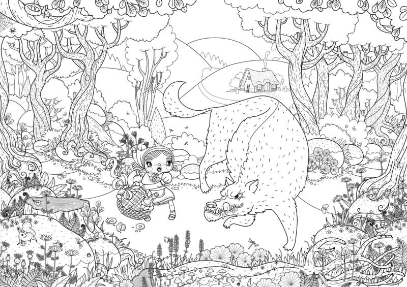 Rödluvan och vargen i skogen, illustration