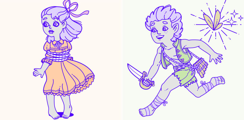 Peter Pan, Tinkerbell, Wendy Darling character design.