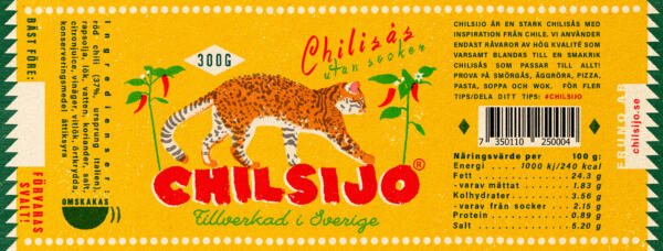 Label for Chilsijo, a chili sauce made in Sweden.