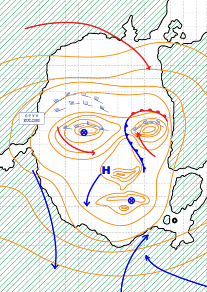 a face made of meteorological lines and squiggles