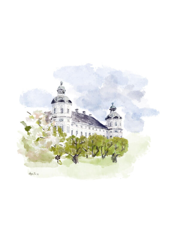 akvarell föreställande skokloster slott av Agnes Turesson