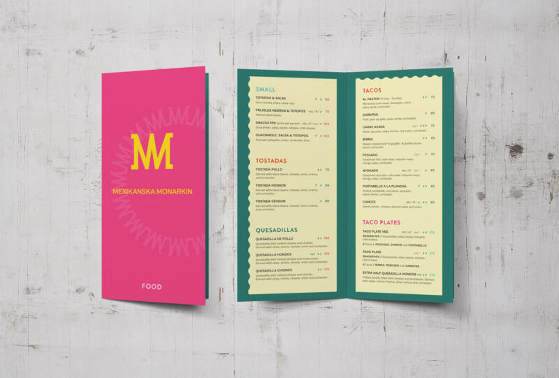 Front cover and the inside pages of the food menu for a Mexican restaurant