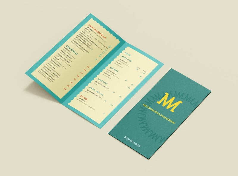 Front cover and the inside pages of the drinks menu for a Mexican restaurant