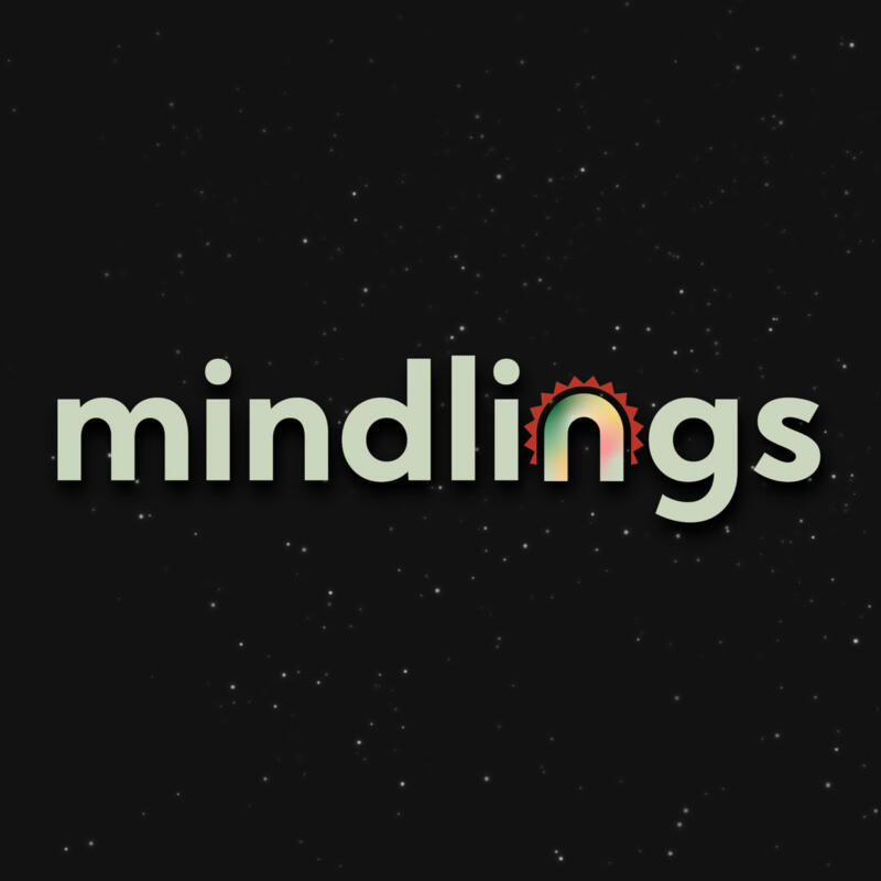 Logotype for the boardgame Mindlings, floating in a starry sky.