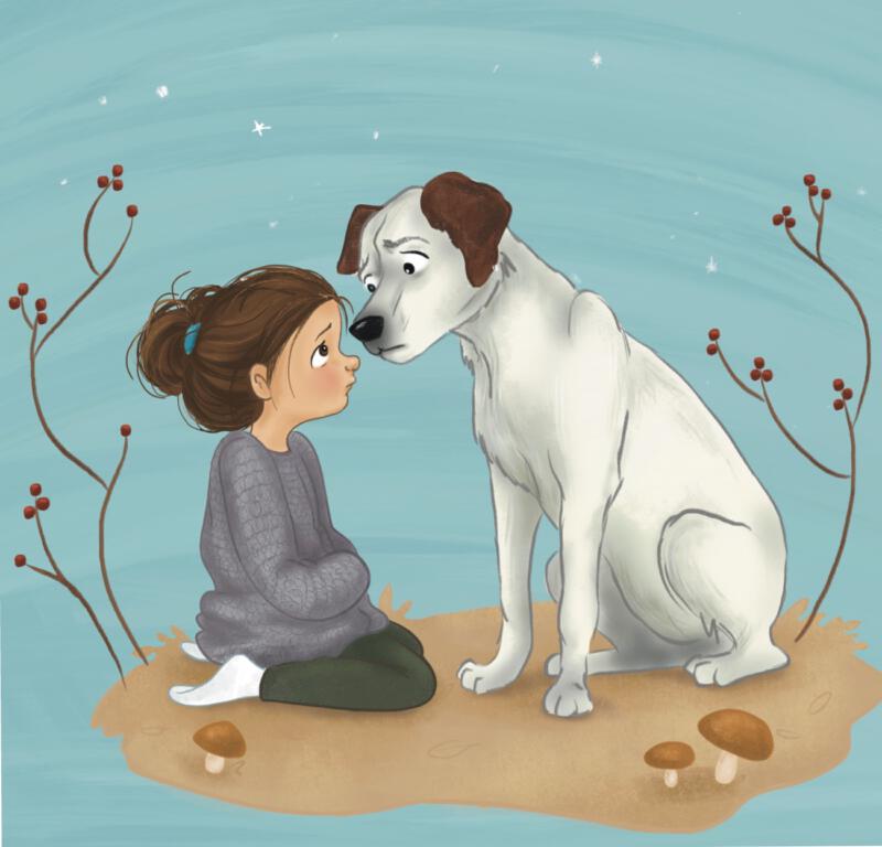 Girl with dog illustration. Flicka med hund 